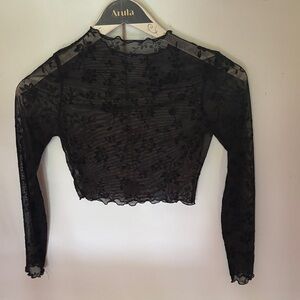Sheer Black Floral Lace Blouse